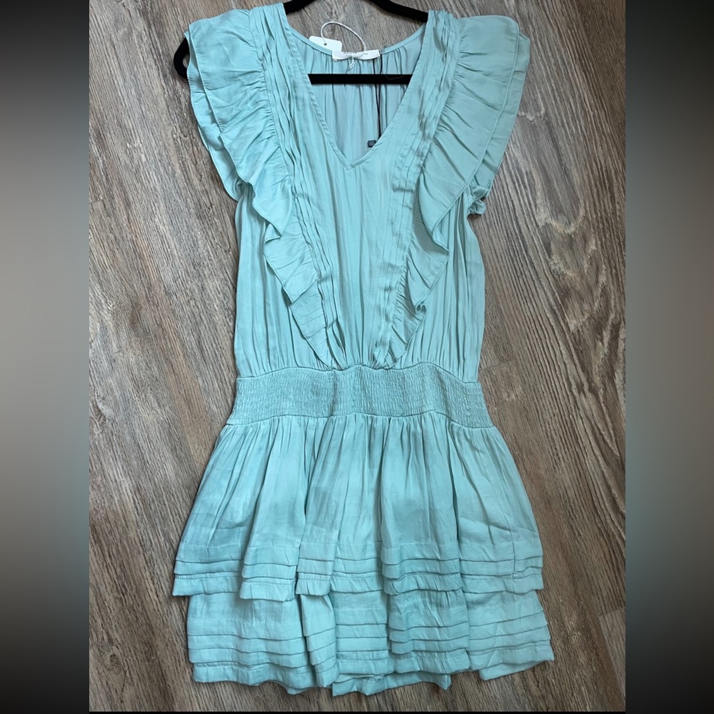 Seafoam/Mint Green satin Ruffle Dress with smocked waist 🎀🌟
